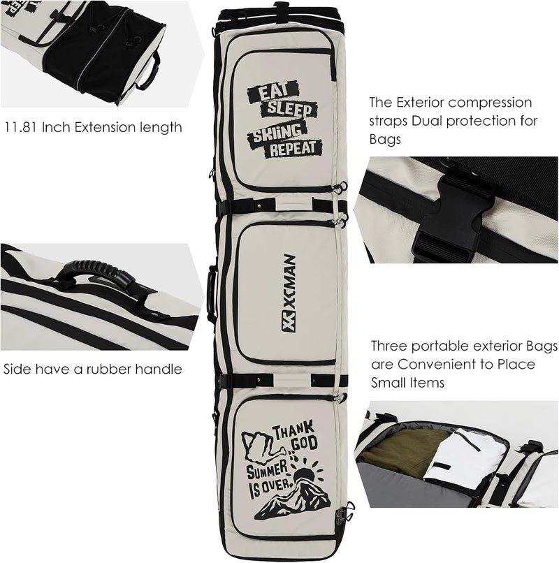 XCMAN Roller Snowboard Bag With Wheels 63-75Inch Adjustable Length Padded Bag for Air Travel Snowboard Boots - Image 2
